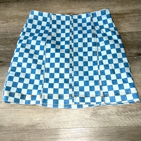 No Boundaries Dresses & Skirts - NO BOUNDARIES BLUE CHECKERED PRINT JEAN SKIRT